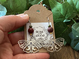 Silver Moon Moth Charm~Mookakite & Unakite Jasper Earrings