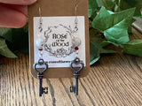 Antique Silver Heart Key Charm~Labradorite & Rose Quartz Earrings