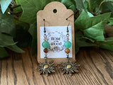 Brass Large Sun~Aventurine & Tiger's Eye Earrings