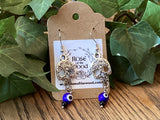 Silver Deco Skull Charm~Glass Evil Eye & Onyx Earrings