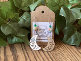 Silver Crescent Moon with leaves Charm~Aqua Terra & Green Onyx Earrings