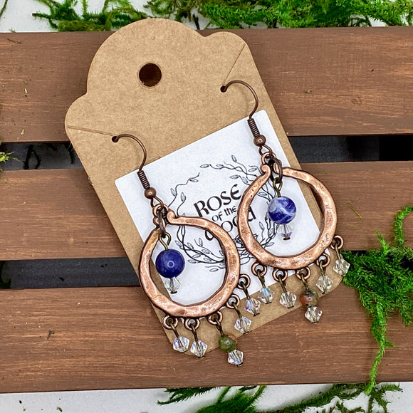 Copper hammerd hoop~Sodalite & Unakite Earrings