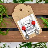 Silver Drop Charm~Coral & Onyx Earings