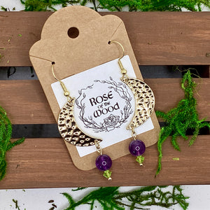 Gold Crescent~Amethyst Earrings