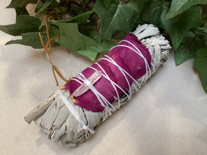 Wellness Wand - White Sage with Rose Petal and Quartz