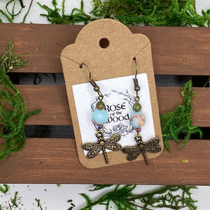 Bronze Dragonfly~Aqua Terra & Unakite Earrings