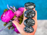Indigo Gabbro palm stones, Mystical Merlinite
