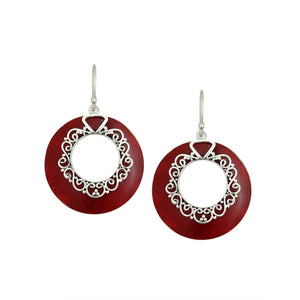 Round filgree deco earrings - Coral