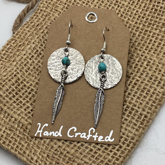 Sterling Silver Earrings with Turquoise and Feather